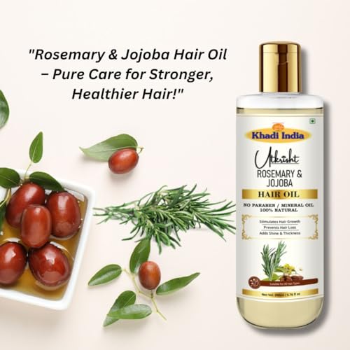 Image of Khadi Rosemary & Jojoba Hair Oil 200ml | Oil For Hair Growth, Dry & Frizzy Hair | Non Sticky, Paraben & Mineral Oil Free | Suitable for All Hair Types | Daily Use for Men & Women