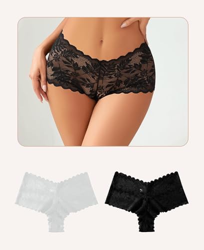 Ropa interior sexy para mujer, pantalones cortos de encaje, cintu...