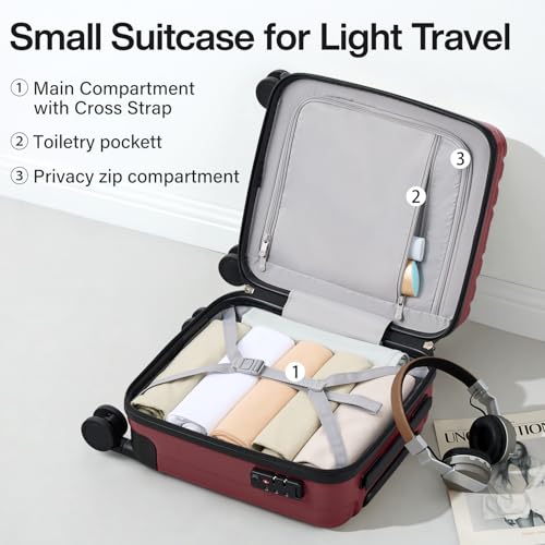 Image of Hanke 14 Inch Underseat Carry On Luggage with Wheels Hard Shell Suitcases Lightweight Small Luggage for Weekender Mini Suitcase Carry On Bag Travel Luggage for Travel Rolling Suitcase.(Burgundy)