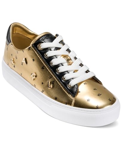 KARL LAGERFELD Paris Women's Sneaker, Gold/Black, 7.5