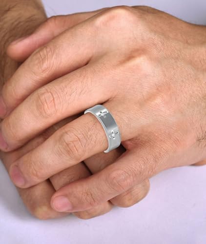 1/16 cttw Men's Moissanite Cross Wedding Band D Color VVS Clarity 18K Gold Plated 925 Sterling Silver Religious Ring Engrave Name Size 3-154