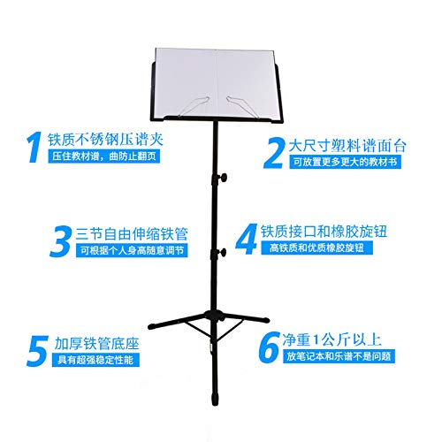 Eastdall Suporte De Música Portátil,Partitura portátil dobrável estante estante kit 66 cm-135 cm de