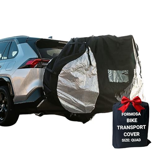 FORMOSA 2025 Stronger Zippers Quad Travel Bike Cover for Rear Hitch Mount Bike Rack on Car