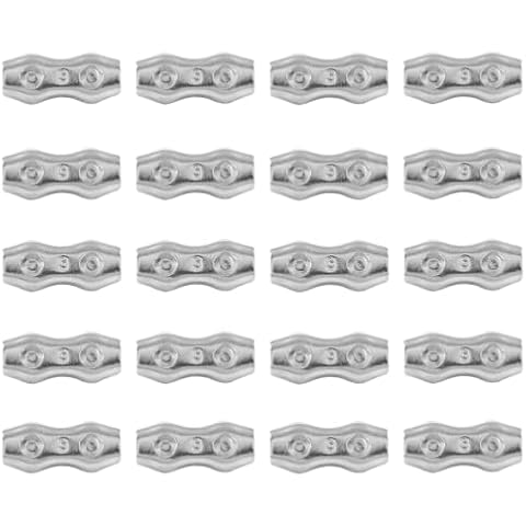 Kemcatui 20PCS 1/8 Inch M3 Wire Rope Clamp, Stainless Steel 2-Post Cable Clamp, Double Bolt Wire Rope Clips for Wire Cables Cover