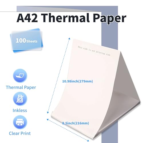 Image of Thermal Printer Paper 8.5 x 11 Inch, 100 Sheets US Letter Size Thermal Paper, Compatible with A42 Thermal Portable Printer