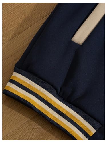 GORGLITTER Men's Letter Graphic Varsity Jacket Long Sleeve Striped Trim Button Bomber Jackets