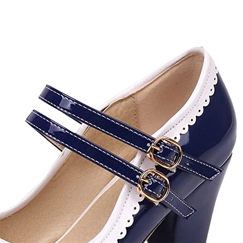 Elbslutt Women's Rockabilly Shoes Chunky Mary Janes Patent Leather Ankle Double Strap Block Heel Pumps Cute Dressy Shoes3