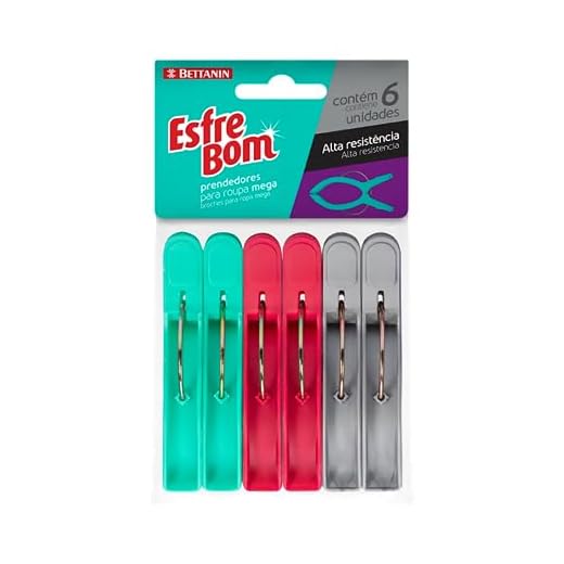 EsfreBom - Prendedor Plástico Mega, Embalgem com 6 unidades, Cores Tiffany, Cereja e Cinza, Bettanin