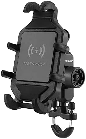 Delymol Phone Holder for Motorcycle Aluminum Alloy Material Sturdy and Base 360°Rotating Suitable Shock Absorption for All Phones Motorcycle Handlebar Phone Mount Motorcycle Mobile Phone Bracket