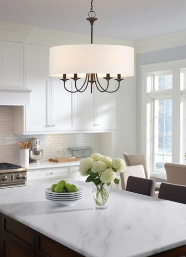 Image of Kira Home Quinn 22 inch Large Modern 5-Light Drum Chandelier for Kitchen Island