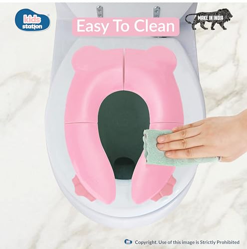 Image of Kids Station Foldable & Portable Baby Potty Training Seats-Suitable for potty training of Boys-Potty Training Seat for 1+ Year child-Travel Friendly, Easy to Carry (Pink, Foldable Potty Seat)