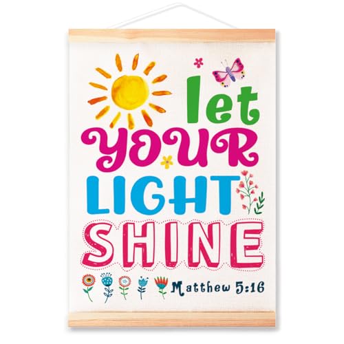 Littlefa Let Your Light Shine Posters for Daycare Nuresy Toddler Room Christian Kids Poster, Bible Verse Canvas Hanging Wall Decor for Homeschool Bedroom 16x12 in