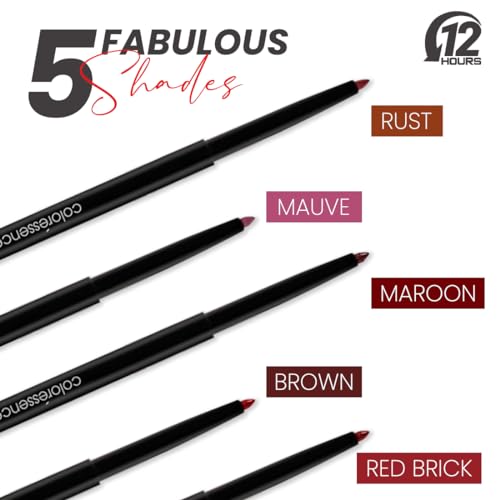 Image of Coloressence Matte Lip Liner Pencil with In-built Sharpener, Set of 5 Bold Shades | Long Lasting | Lightweight | Waterproof | Highly Pigmented | Non-Drying | Transfer Free
