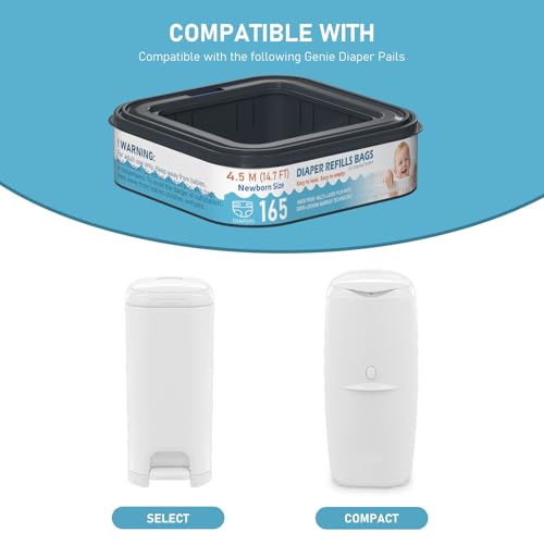 Image of Square Starter Refills Disposal Bags Refill Compatible with Diaper Genie Classic, Compact and Select Pails, Hold Up to 165 Newborn-Sized Diapers Per Refill, 6 Pack