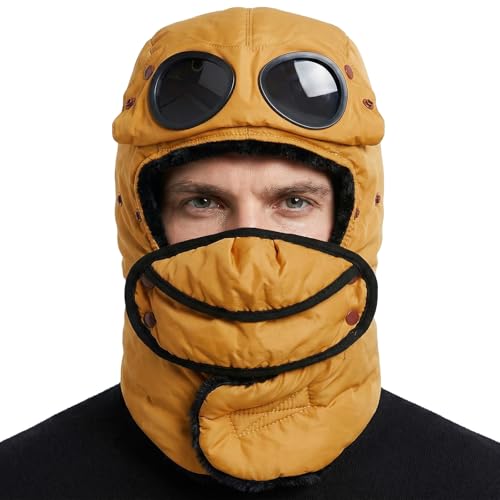 Chapeau de trappeur d'hiver avec lunettes et masque facial amovible
