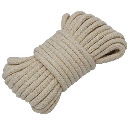 Jukway 8mm Corde en Coton Naturel, 5m/16ft Ronde Cordon en Coton avec Noyau, Corde Tressée Épaisse Polyvalente pour Coudre Emballage Groupée Artisanat DIY Décoration - Blanc Brut (5M) Cover