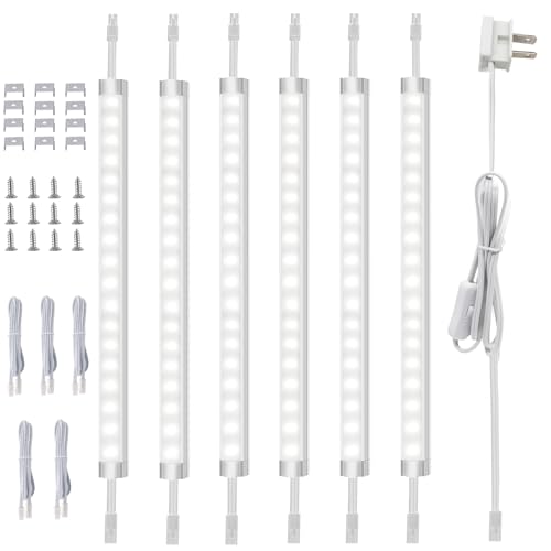 AIBOO Under Cabinet Lighting, Dimmable 12 inch Under Counter Lights, 120V Plug in & Hardwired, Linkable LED Closet Lights for Kitchen, Shelf, Workbench, Desk,Cupboard,Garage (6 PCS),Cold White 6000K