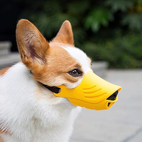 LUCKYPAW Dog Muzzle, Soft Duck Silicone Mouth Cover with Adjustable Strap for Small Medium Dogs, Best to Prevent Barking, Biting, and Chewing(Yellow,XL) Cover