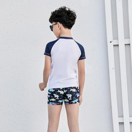 Boys U𝗣F 50+ Swimsuit 3 Piece Long Sleeve Rash Guard Bathing Suits Shirts with Hat and Swim Short Pants Kids Sport2