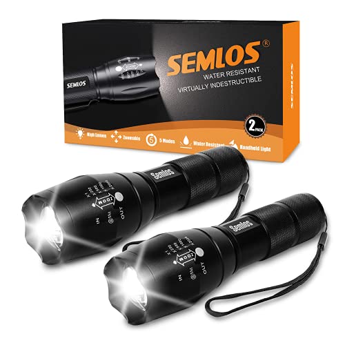 Semlos Lampe de poche tactique (piles incluses), lampe de poche LED, lampe de poche haute luminosité, 5 modes, Zoomable, résistant à l'eau, lampe de poche pour camping, extérieur, d'urgence