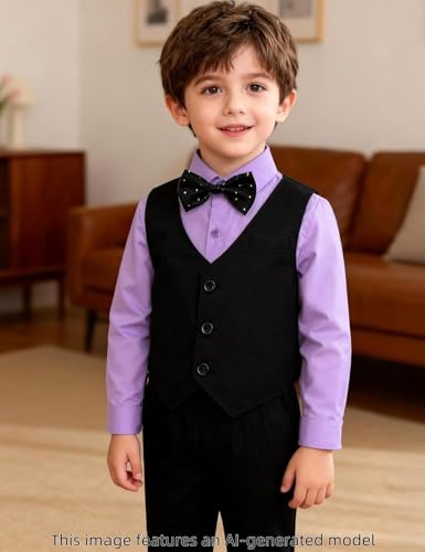 Image of A&J DESIGN 4pcs Baby & Toddler Suit, 12 Months - 5T, Shirt & Pants & Vest & Bow Tie