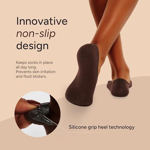 Image of Eedor No Show Socks Women - Low Cut Ankle, Non Slip | Breathable Cotton & Spandex, Flat Boat Line Invisible Socks with Silicone Heel Grips, for Flats, Heals, Loafers