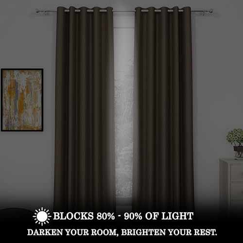 Image of Story@Home 100% True Blackout Window Curtains 5 Feet Set of 3 | Plain Design | Room Darkening Curtain | Thermal Insulated Curtains for Living Room, Bedroom | (116 x 152 cm, Copper Brown)
