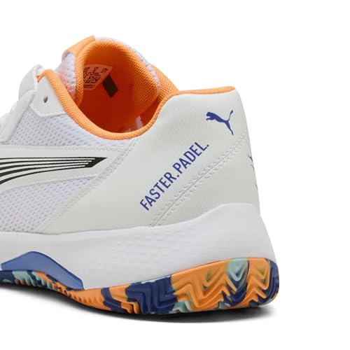 PUMA Nova Court, Chaussure de Tennis Unisexe, PUMA White-PUMA Black-Vivid Blue-Heat Fire,