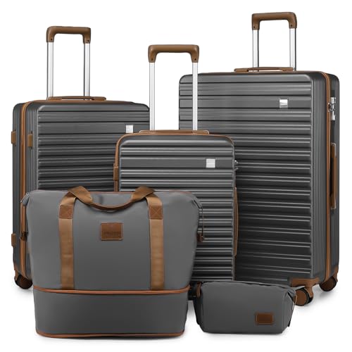 imiono Luggage Sets 3 Piece,Expandable Hardside Suitcase Set with Spinner Wheels,Lightweight Travel Luggage Set with TSA Lock, Grey Brown