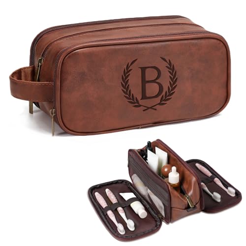 Janhavi Personalized Toiletry Bag for Men, Beach Vacation Travel Essentials, Waterproof Toiletry Bag with Hook, Laser Engraved Initials & Wheat, Birthday Gifts For Him (Medium, Red Brown, B)
