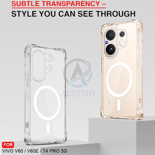 Image of AESTMO Clear Back Cover for Vivo V60 / V60E / T4 Pro 5G | 360 Protection | Transparent Back Cover for Vivo V60 / V60E / T4 Pro 5G (PC + TPU, Compatible with MagSafe Accessories, Transparent Bumper)