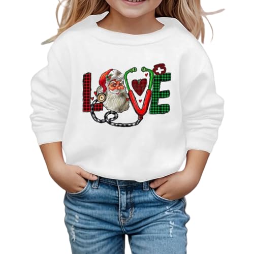Sudadera de Manga Larga con Cuello Redondo para niñas diseño Informal y Moderno Eventos Festivos y Uso Diario cómodo en Temporadas otoño Invierno (White, 6-7 Years)