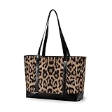 Damen-Handtasche mit Leopardenmuster, Tiermotiv, Leinen, Laptop-Tragetasche, Rei?verschluss, Reise-Schultertasche, Einkaufstasche, 39,6 cm