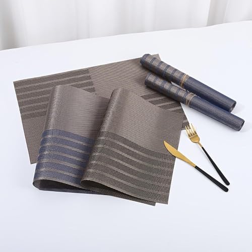 Image of YELONA Placemats Set of 8, Heat-Resistant Woven Vinyl Table Mats, Non-Slip & Washable Dining Tablemats for Kitchen & Dinner Decor, Bistre Brown (45cm x 30cm)