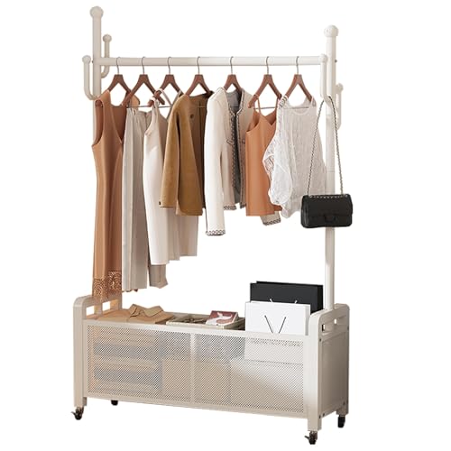 Manque de place ? Portant à vêtements roulant en métal avec panier pour tout ranger