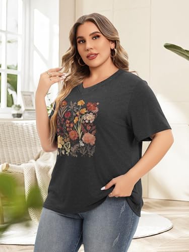 Plus Size T Shirt for Women Graphic Tees Short Sleeve Floral Print Loose Fit Summer Casual Tops 1XL-5XL3