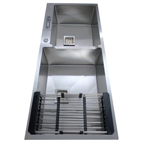 Image of CROCODILE 304 Grade 1.2 mm Stainless Steel Kitchen Sink, 45x20x10 Inch Double Bowl with Tap Provision, Brushed Steel Grey, Tap Provision, Sound-Dampening, Heavy Duty