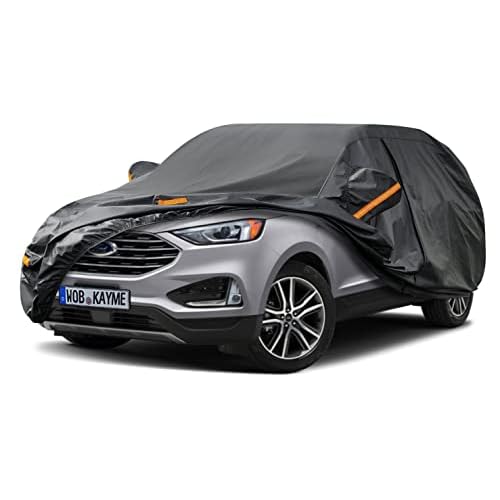 Kayme SUV Car Cover Custom Fit for Toyota Highlander,Honda Pilot,Toyota 4Runner,Outdoor Waterproof All Weather Full Exterior Cover Rain Sun Protector, Windproof Upgraded with Door Zipper and