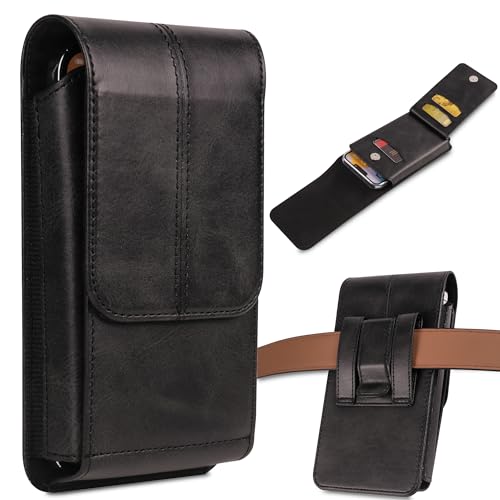 Etui na telefon, skórzany pasek, futerał z uchwytem na karty, kompatybilne z iPhone 15 Pro Max, 15 Plus, 14 Pro Max, 14 Plus, 13 Pro Max, 12 Pro Max, 11 Pro Max, XS Max (czarny, średni)