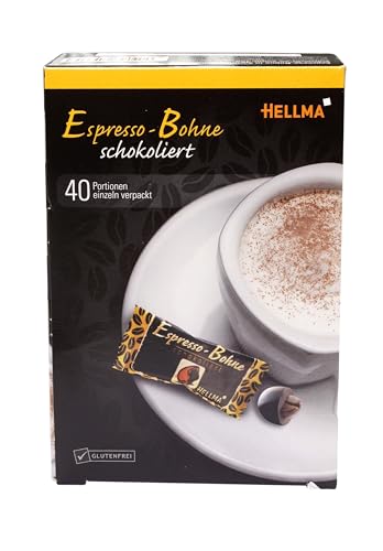 Hellma Lot de 40 grains d'expresso au chocolat noir - 1,1 g chacun - Boîte de conservation - Pour café, gastro