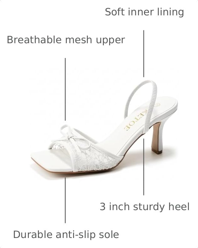 Image of Bow Kitten Heels for Women Square Toe Mesh Sandals Knots Heels for Wedding Party