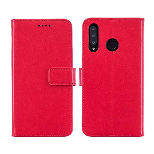 Classic Series 手帳ケース Ymobile HUAWEI P30 lite MAR-LX2J / au P30 lite Premium HWV33 / UQモバイル HWU36 / nova 4e 用 手帳型 ケース  マグネット式 ストラップ付き スタンド機能 スマホケース 横開き PU革 カード入れ 財布型 カバー ワイモバイル ファーウェイ P30lite 典雅 赤色