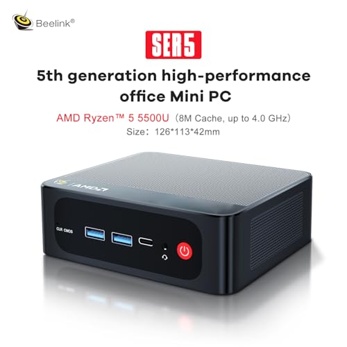 Image of Beelink SER5 PRO Mini PC W11 Pro, AMD Ryzen 5 5625U(6C /12T up to 4.3GHz), 16GB DDR4 480GB NVME SSD Graphics 6 core, 2.5G LAN /WiFi 6 /BT5.2 /HDMI+DP+Type-C Triple Display Mini PC Computer