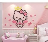 3D Cute Kitty Cat Wall Sticker Cartoon Wall Decal for Girls and Children's Bedroom or Living Room Acrylic DIY Wall Decoration Sticker (S)
