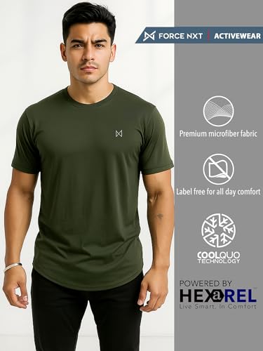 Image of Force NXT Men's Premium Microfiber Fabric Solid T-Shirt | Round Neck Half-Sleeves T-Shirt for Men | Sweat Wicking with Label Free for Daily Uses