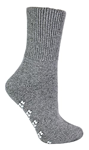 Damen Kaschmir Wolle Socken mit ABS Noppen Zzz's | Kuschelsocken Bettsocken mit Anti Rutsch | Wollsocken für Schlafen (37-42, Grau) Cover