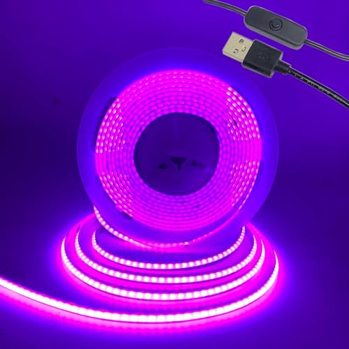Image of TOPXCDZ UV Led Strip Light 5V 395-405nm SMD2835 Black Light led Strip Waterproof LED Diode Ribbon Purple Tape Lamp USB with Switch for Christmas Halloween Party Carnival Disco Ballroom (5M)