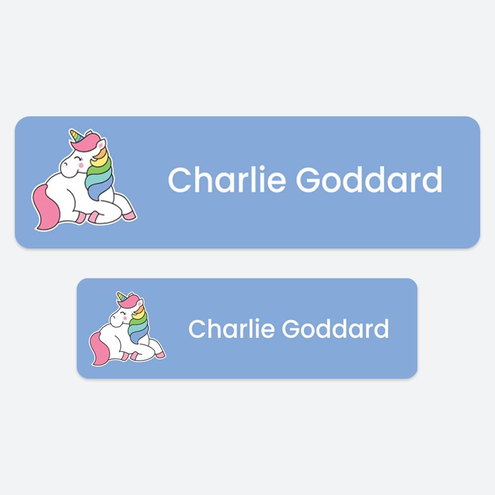 50 x No Iron Medium Personalised Stick On Waterproof Washable Name Labels Great for Clothes, School Uniform, Equipment, Shoes and Much More. School, Nursery, Day Care, Hospital - Magical Unicorn