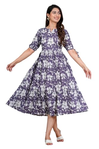 Image of Kuruti B Sheets Women's Cotton Floral Printed Regular Fit Anarkali Kurta for Women