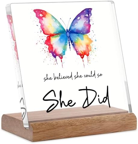 She Believed She Could So She Did Sign Congratulation Gifts for Women Graduation New Job Gifts Acrylic Plaque for Her – Promotion Gifts Inspirational Present for Female Office Home Desk Decor